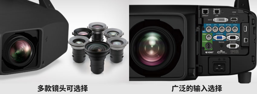 爱普生工程投影机多款镜头可选，广泛的输入选择